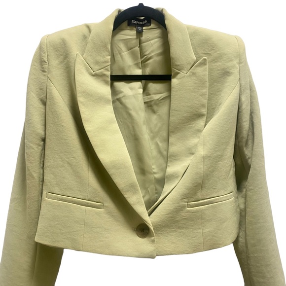 Express Size Medium Peak Lapel One Button Cropped Blazer/Jacket in Light Green - Picture 2 of 15
